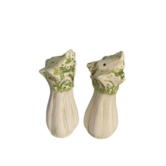 Vintage Celery Salt & Pepper Shakers Green White Made 1960s MCM Mid Century - Picture 6 of 10